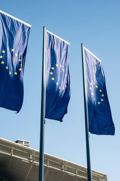 istock Row of European union flags on a roof 1437227579