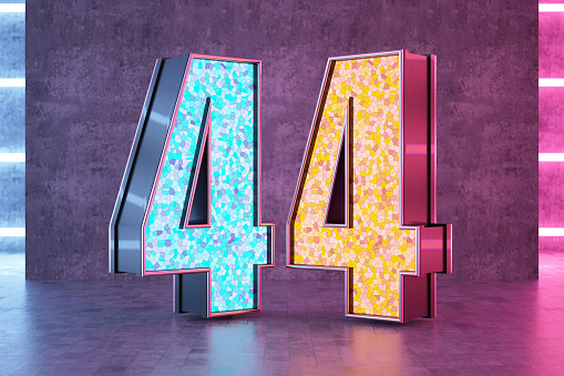 Number 44 Neon Sign. 3D Render