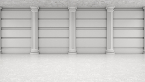 Neoclassical luxury empty room with white double doors. 3d illustration