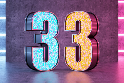 Number 33 Neon Sign. 3D Render