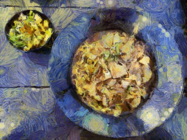 istock Noodles in a bowl Illustrations creates an impressionist style of painting. 1437230278