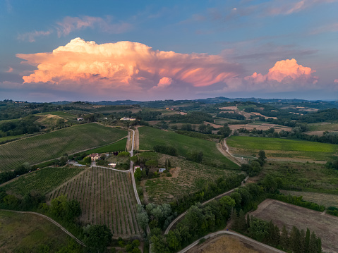 Dramatic landscape in Tuscany vineyard countryside in Chianti