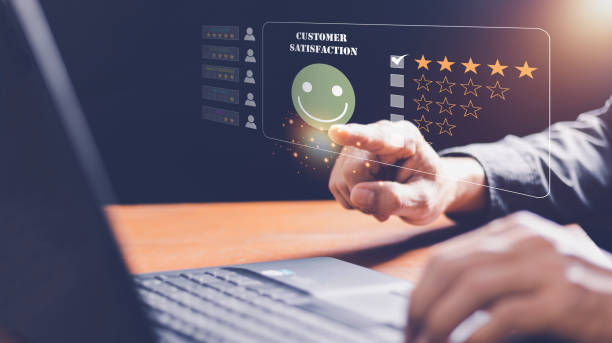 istock Customer review satisfaction feedback survey concept, User give rating to service experience on online application, Customer can evaluate quality of service leading to reputation ranking of business. 1437235335