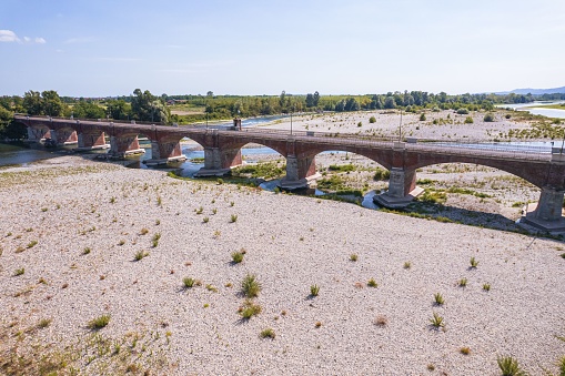 Unprecedented drought in the Po River due to long lack of rainfall. Verrua Savoia, Italy