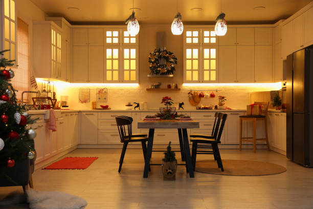 istock Cozy dining room decorated for Christmas. Interior design 1437238615