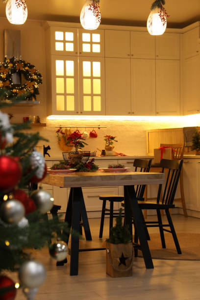istock Cozy dining room decorated for Christmas. Interior design 1437238622