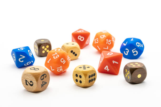 istock Dice with different side and color on a white background 1437243698