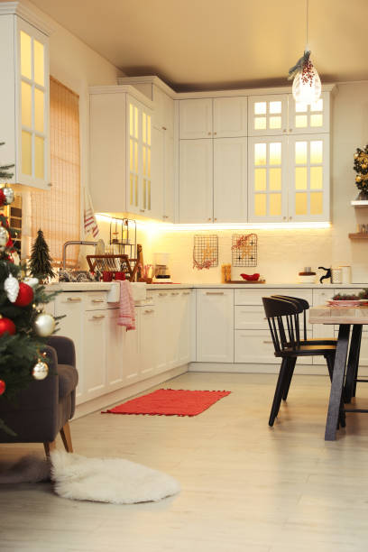istock Cozy dining room decorated for Christmas. Interior design 1437243904