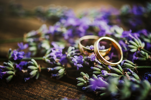Wedding rings and fresh lavender