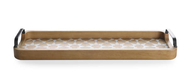istock One empty wooden tray isolated on white 1437245201