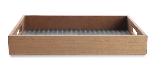 istock One empty wooden tray isolated on white 1437246065