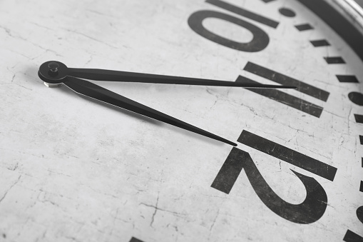 Closeup view of stylish analog clock. New Year countdown