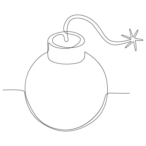 One continuous line of Bomb. Thin Line Illustration vector concept. Contour Drawing Creative ideas. One continuous line of Bomb. Thin Line Illustration vector concept. Contour Drawing Creative ideas. electrical fuse drawing stock illustrations