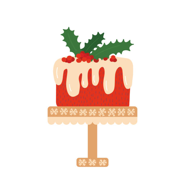 벡터 만화 크리스마스 케이크 - christmas cake stock illustrations