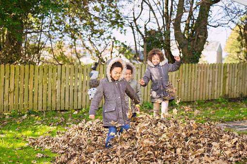 Kids simply enjoying themselves kicking leaves about.