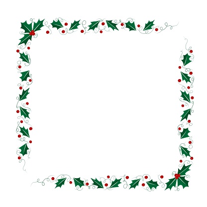 Christmas rectangular frame with holly leaves, border of Christmas thorns with branches and berries