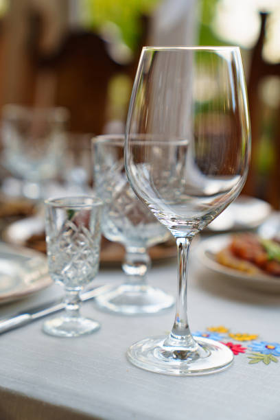 istock an empty wine glass on the table. the concept of tableware for celebration. 1437267085