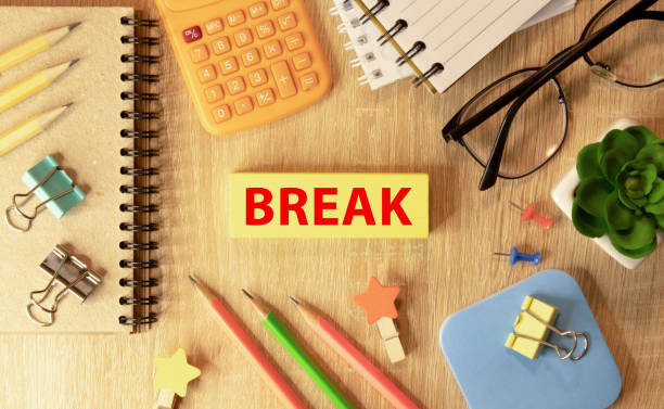 istock Color notes with letters pinned on a board. Word BREAK. Work space. 1437271867