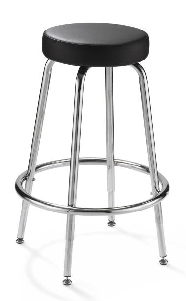 istock chrome-plated bar stool with black padded seat on with background 1437274976