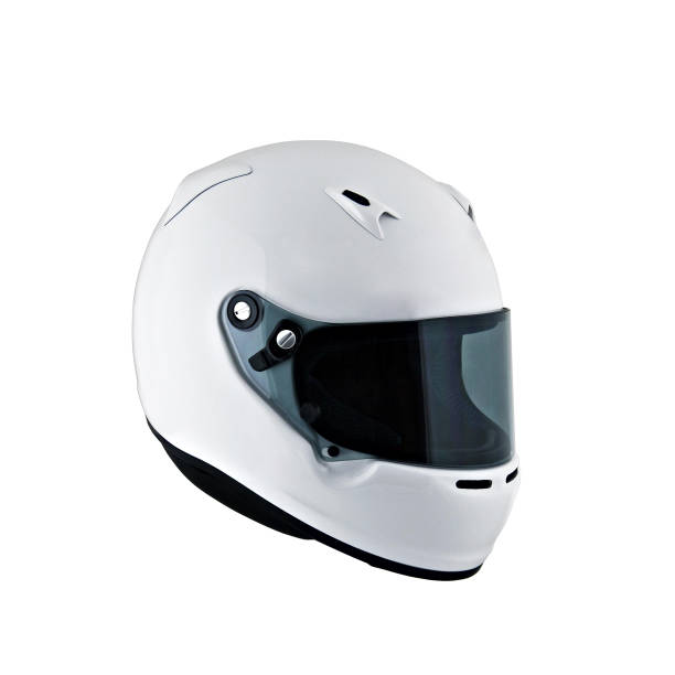 Glossy white scooter helmet isolated on background stock photo