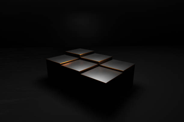 istock Black product stages at various heights. Gold edge. 1437280557