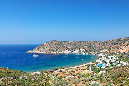 The seaside village and the beach of Vathi of Sifnos island, Greece