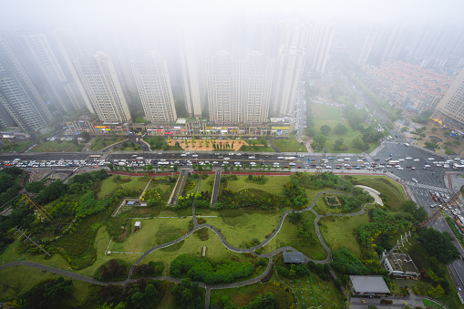 Chengdu in foggy weather