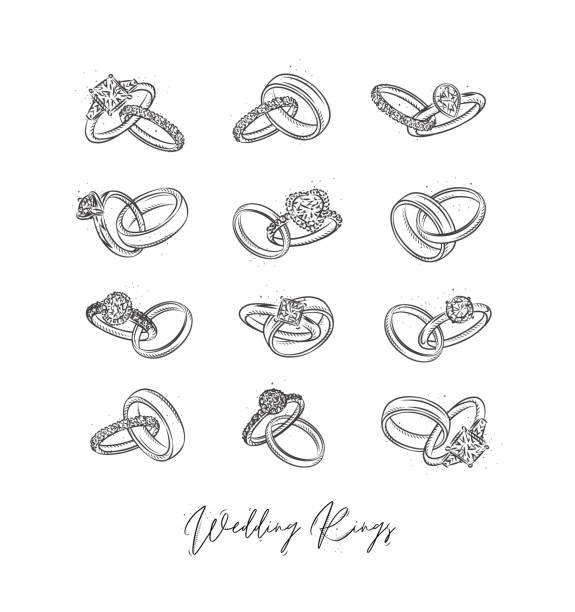 結婚指輪のビンテージグラフィックスタイル - ring gold vertical wedding点のイラスト素材／クリップアート素材／マンガ素材／アイコン素材