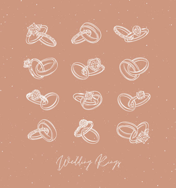 결혼 반지 빈티지 그래픽 스타일 베이지 - ring gold vertical wedding stock illustrations