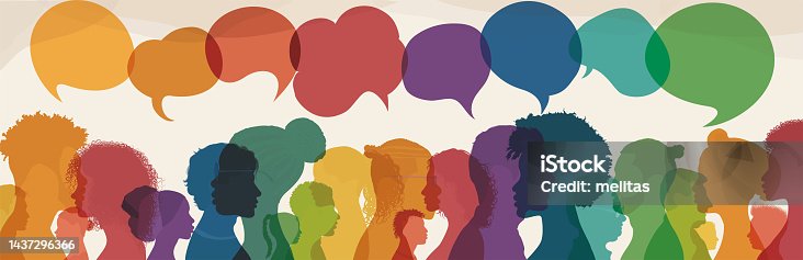 istock Speech bubble.Silhouette heads men and women in profile.Talking dialogue and inform.Communicate between a group of multicultural people who talk. Diversity people. Social network concept 1437296366