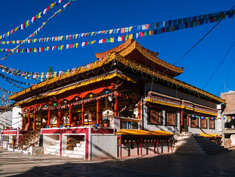 Ladakh, India - June 18, 2022 : Local Gompa or Monastery at Leh market.