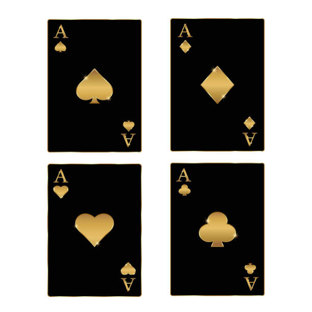 Casino player cards set. Poker club game. Player cards sets deck spread 4 aces royal. Vector illustration Casino player cards set. Poker club game. Player cards sets deck spread 4 aces royal. Vector poker player stock illustrations