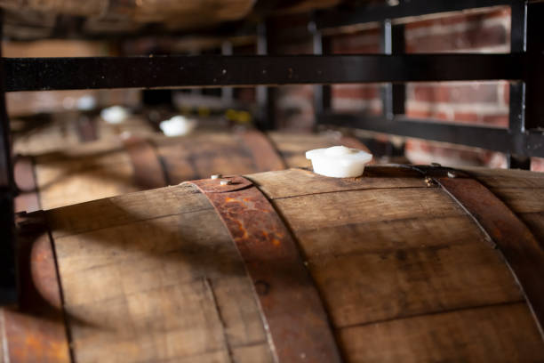 whiskey barrel row stock photo