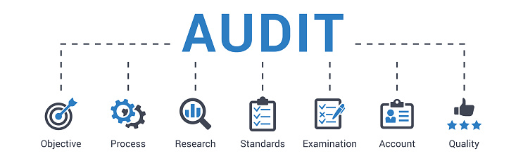 Audit concept vector illustration with keywords and icons