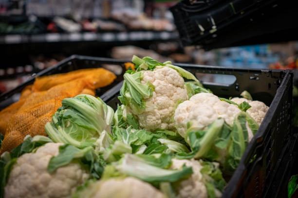 istock Cauliflower in a pile on the supermarket shelf 1437306590