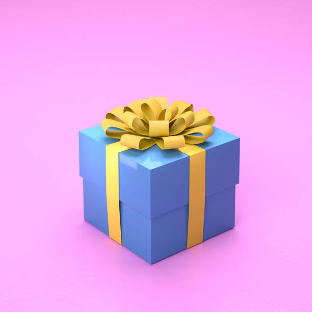 istock A blue present box with yellow ribbon a pink background 1437307276