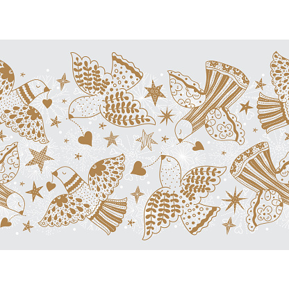 Christmas motif. Horizontal seamless pattern.