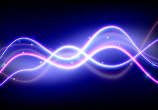 istock Neon light trails wave with blue and purple rays. 80s styled neon lines or wires glowing in the abstract background. 1437311602