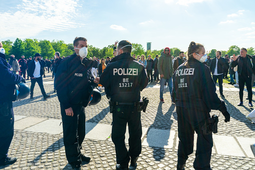 Berlin, Germany – May 01, 2020: Demo in Berlin because Covid-19 Corona with Police