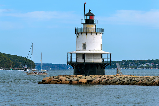 A telephoto shot of the historic Spring Point Ledge Light on a clear Autumn morning. South Portland, Maine, USA.