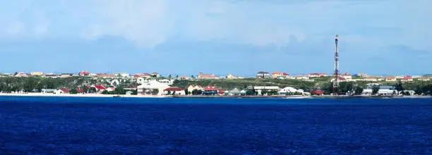 The panoramic view of Cockburn Town center with telecommunication tower on Grand Turk island (Turks and Caicos Islands).
