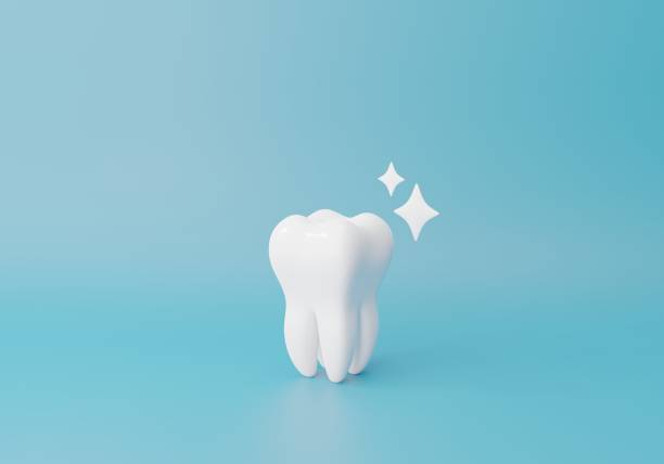 istock Perfect white tooth sparkling, blue background. 3D rendering 1437325297