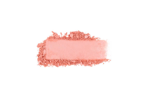 blush de rosto rosa pastel ou pó facial esmagado amostra de cor. amostra de borra de cosméticos para compor design de produto - make up foundation cosmetics face powder - fotografias e filmes do acervo