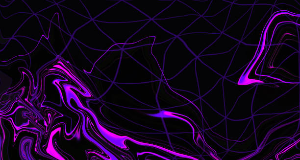 istock Fluid neon purple pink wave on black background. Abstract liquid line. Glitch Art trippy digital screen. Celebration Backdrop. Royal banner. Template. Luxury texture. VR. Metaverse card. Violet. VR. 1437330253