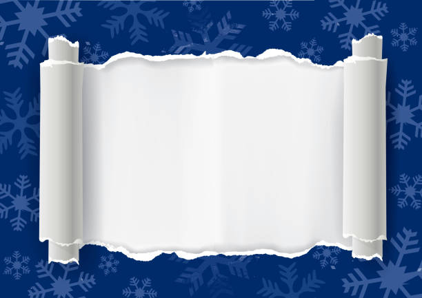 illustrazioni stock, clip art, cartoni animati e icone di tendenza di carta natalizia strappata, cornice blu, modello per banner. - wrapped