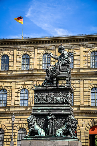 Max Joseph Denkmal Statue In Munich, Germany. Statue made by Johann Baptist Stiglmaier in 1835.