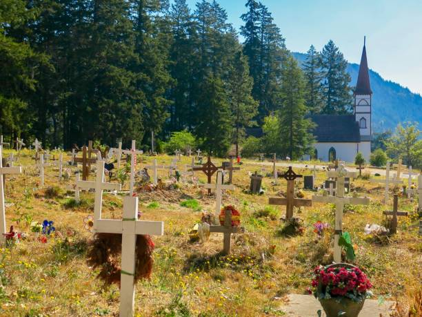 Cemetery in Vancouver Island Cowichan Bay, British Columbia, Canada. duncan british columbia stock pictures, royalty-free photos & images
