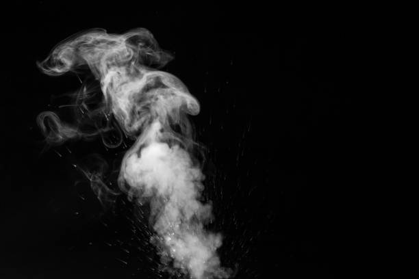 istock curly white steam and splashing water splashing isolated on black background. Abstract background, design element 1437336085