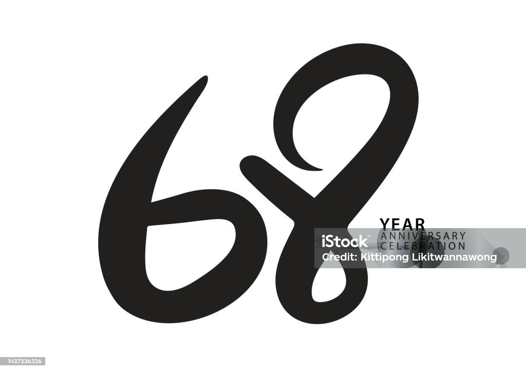 68jährige Jubiläumsfeier Schwarze Farbe Logotyp Vektor 68 Zahlen Design