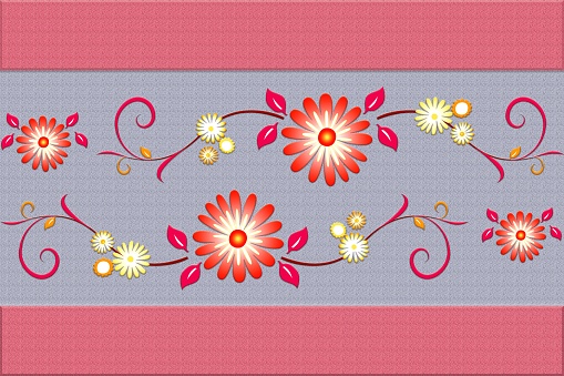 A digital illustration with pink and orange floral design. Used for textile, fabric and wall tiles